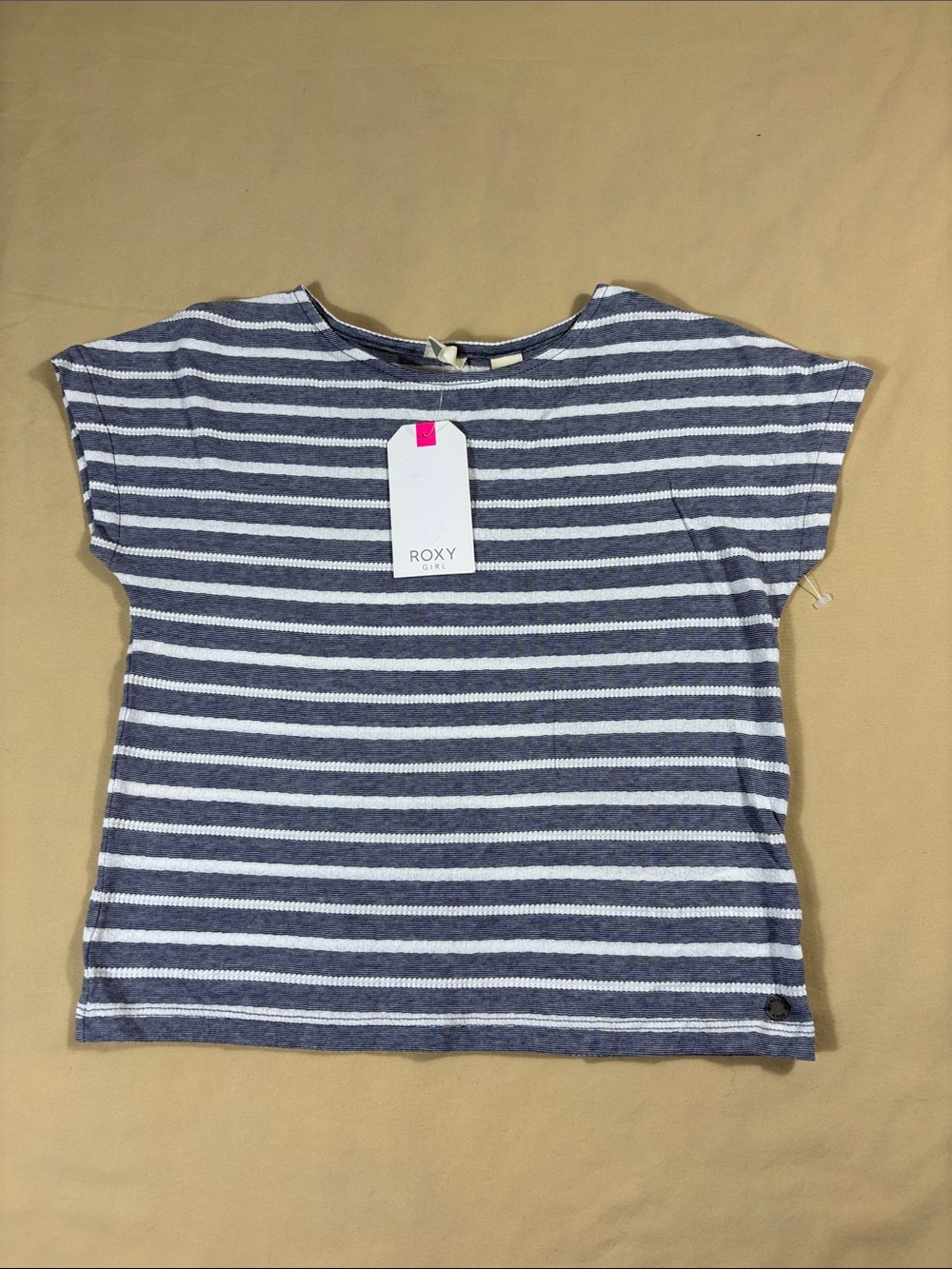 Roxy Girl Salt Spirit Striped Short Sleeve Top Tee Size 8 Navy Blue White NWT